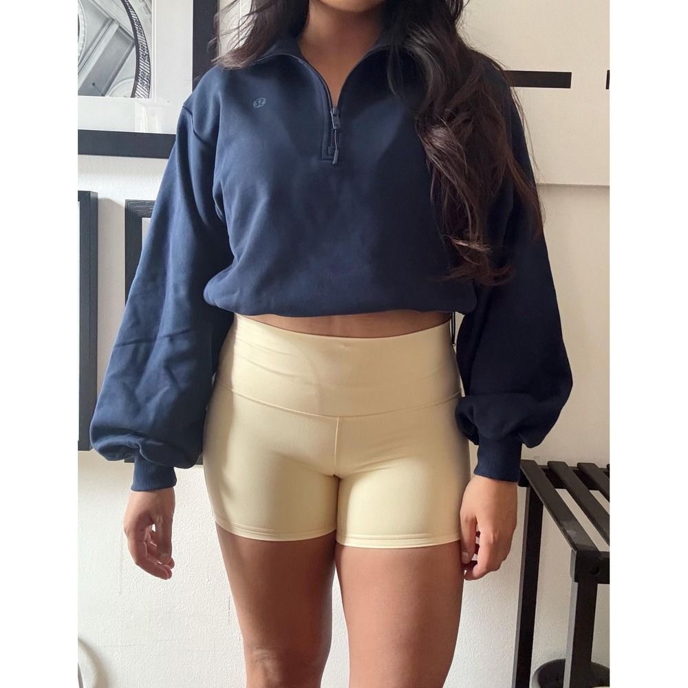 Lululemon Perfectly Oversized Cropped Quarter Zip Navy Blue Pullover LW3FBZS